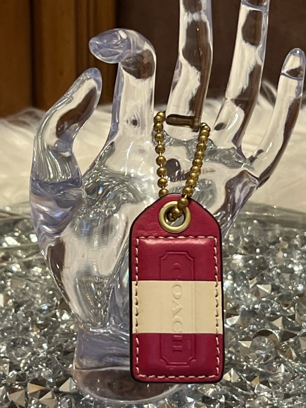 Coach heritage Pink and Cream Leather Tag Key Fob - Picture 1 of 6